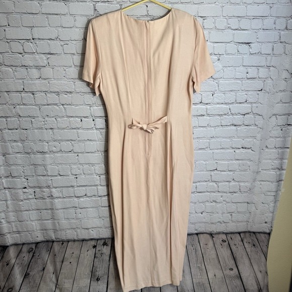 VTG Dawn Joy Fashions Old Money‎ Midi Tea Secretary Art Dress Pale Peach Size 10 - Picture 2 of 11